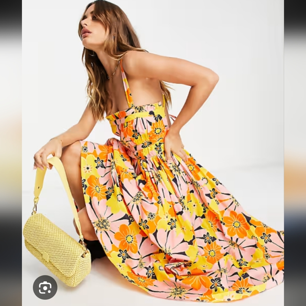 ASOS Floral Maxi Sundress – Pink/Orange/Yellow